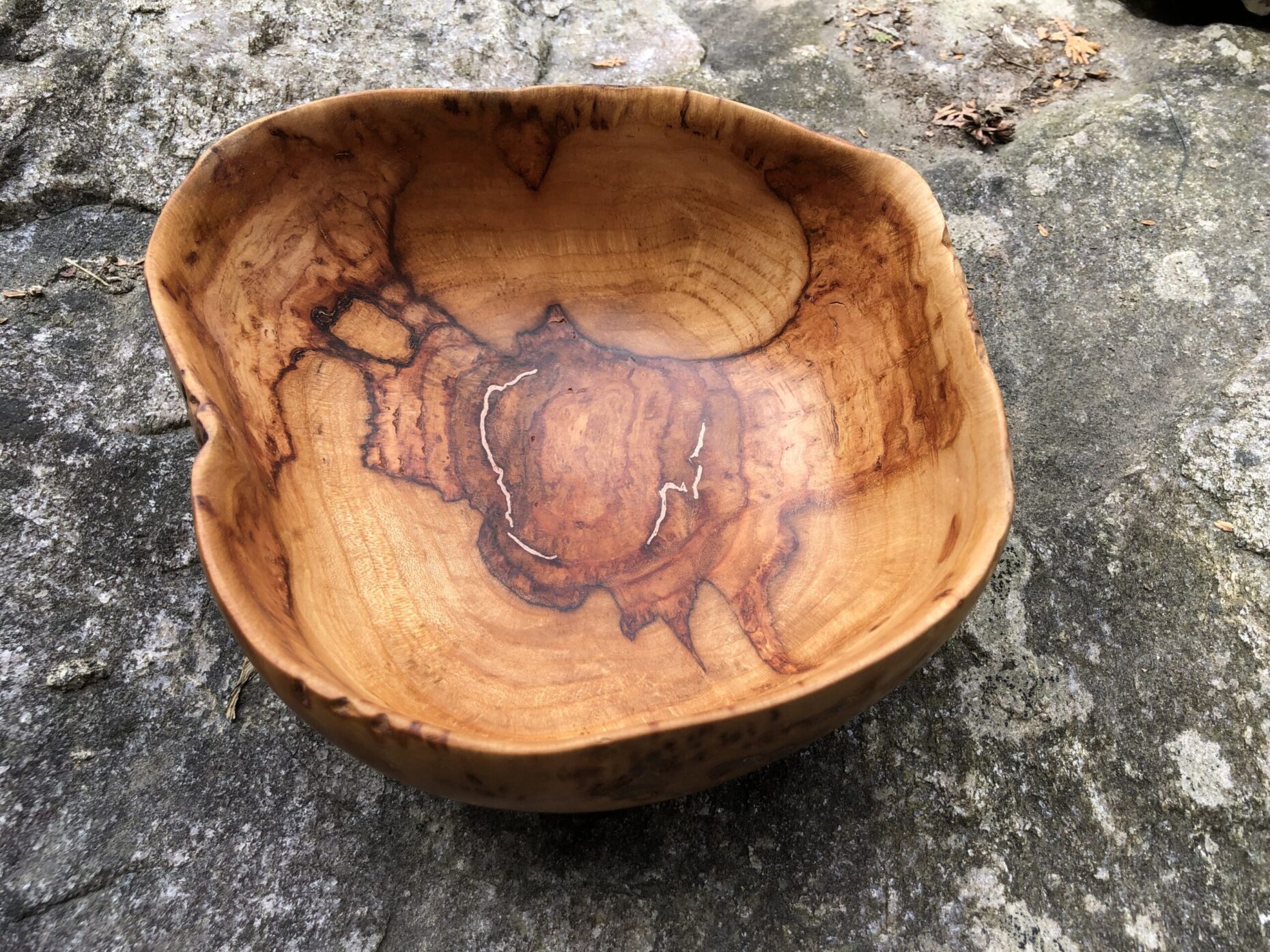 Maple burl hand-carved bowl with copper inlay.