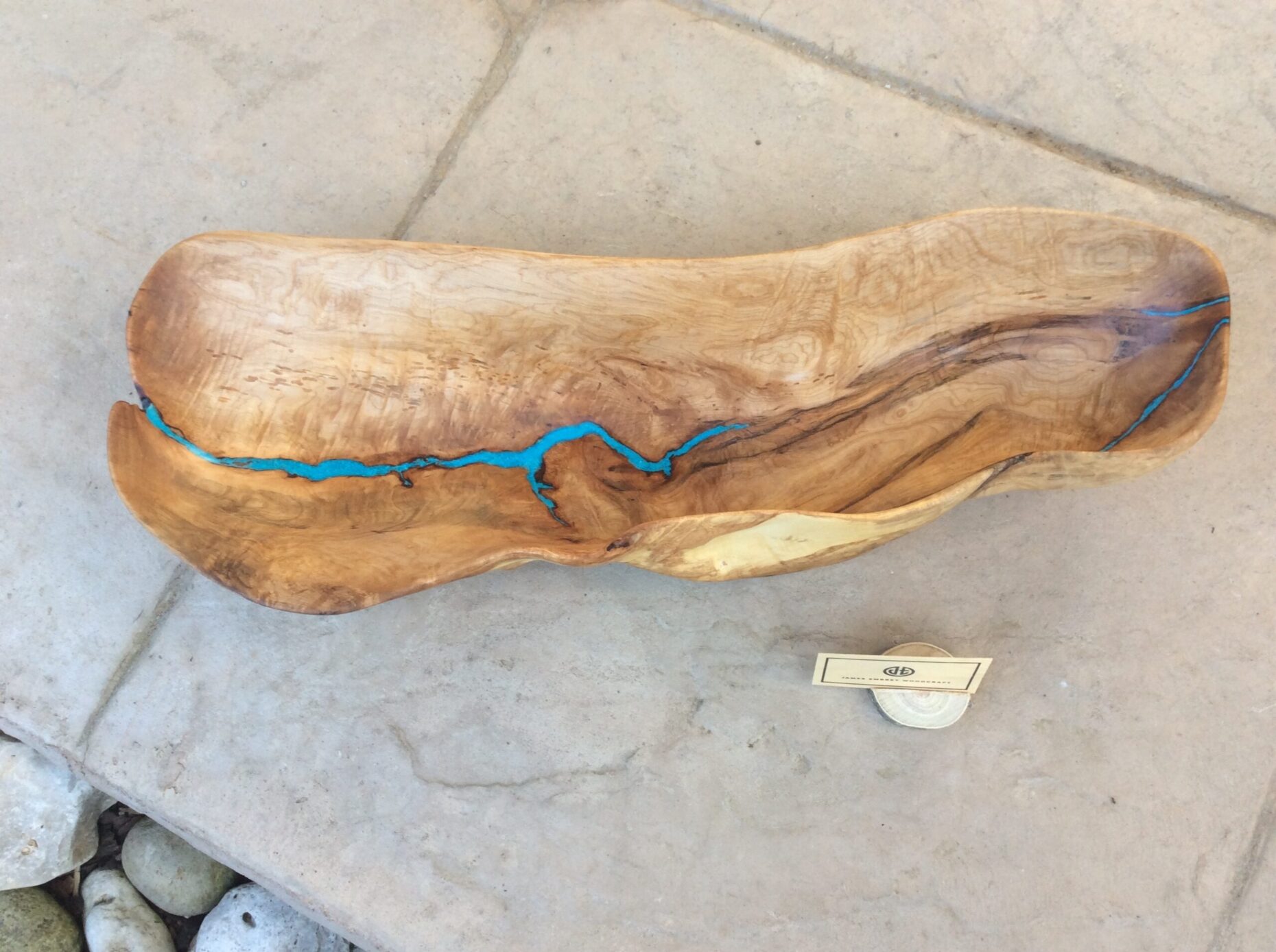 Maple burl hand-carved bowl with turquoise inlay.